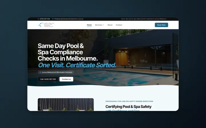 Aqua Dreamz PBI website, built by Delve Digital