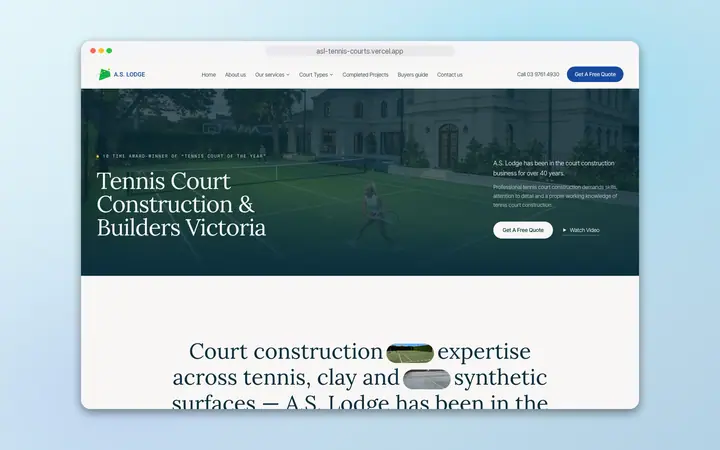 ASL Tennis Courts website, built by Delve Digital