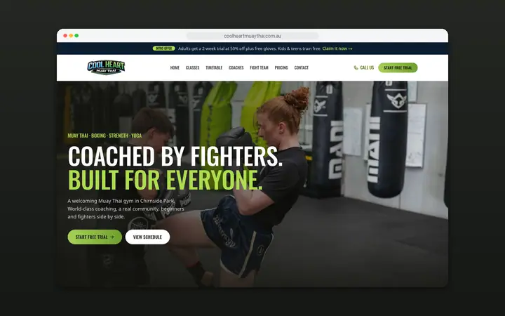 Cool Heart Muay Thai website, built by Delve Digital