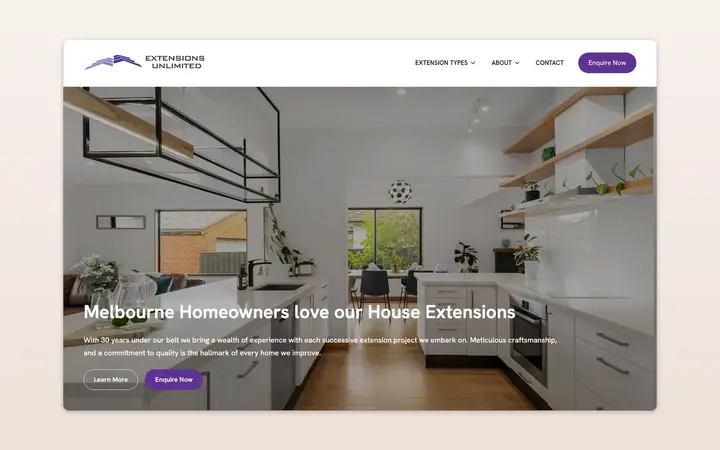 Extensions Unlimited website, built by Delve Digital