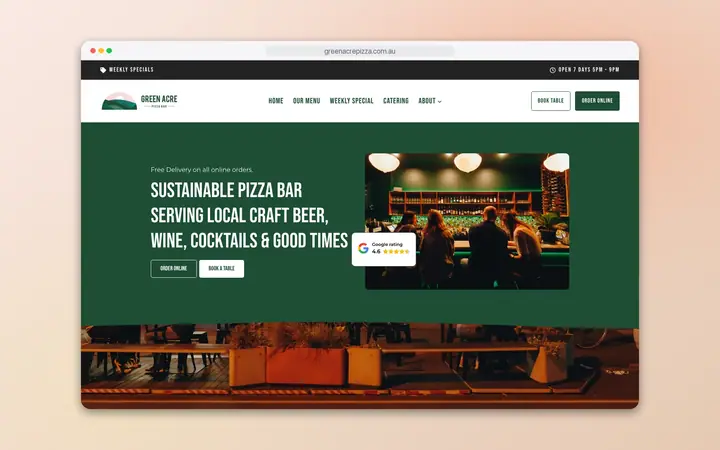 Green Acre Pizza Bar website, built by Delve Digital