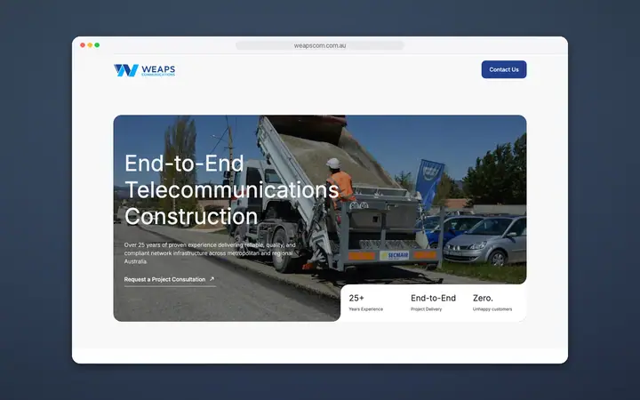 Weaps Communications website, built by Delve Digital
